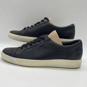 ECCO‎ Womens Size 7 Shoes Black Soft Perforated Leather Low Top Lace Up Sneakers